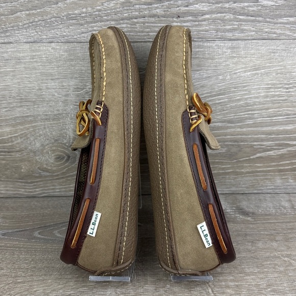 L.L. Bean Hand-Sewn Flannel Lined Men\'s Sz 9M Tan Brown Slip On Moccasin Loafers main image 9